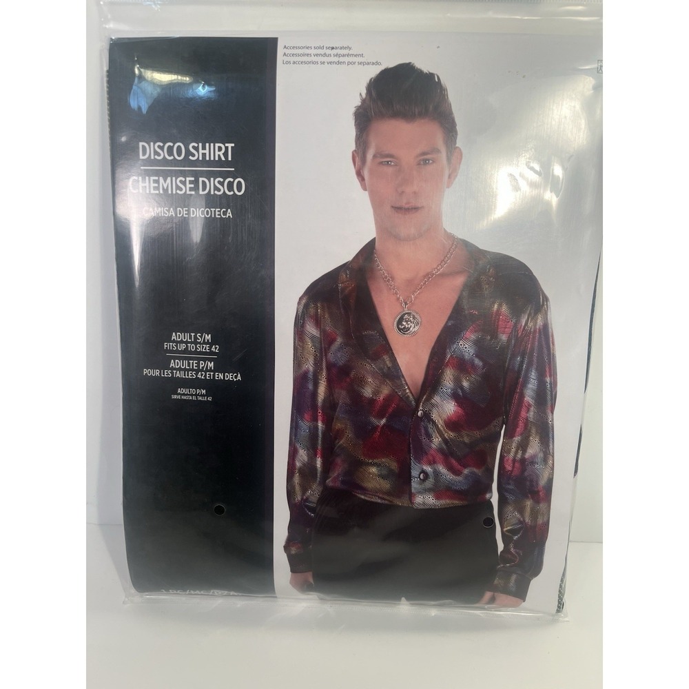 NWT Mens 70s Disco Shirt S/M Halloween Costume Retro Groovy Party Fits 42
